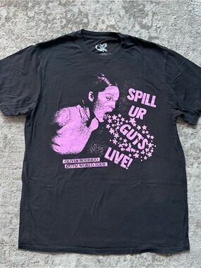 Olivia Rodrigo Black Tee with Lavender 'Spill Ur Guts Live' Graphic L